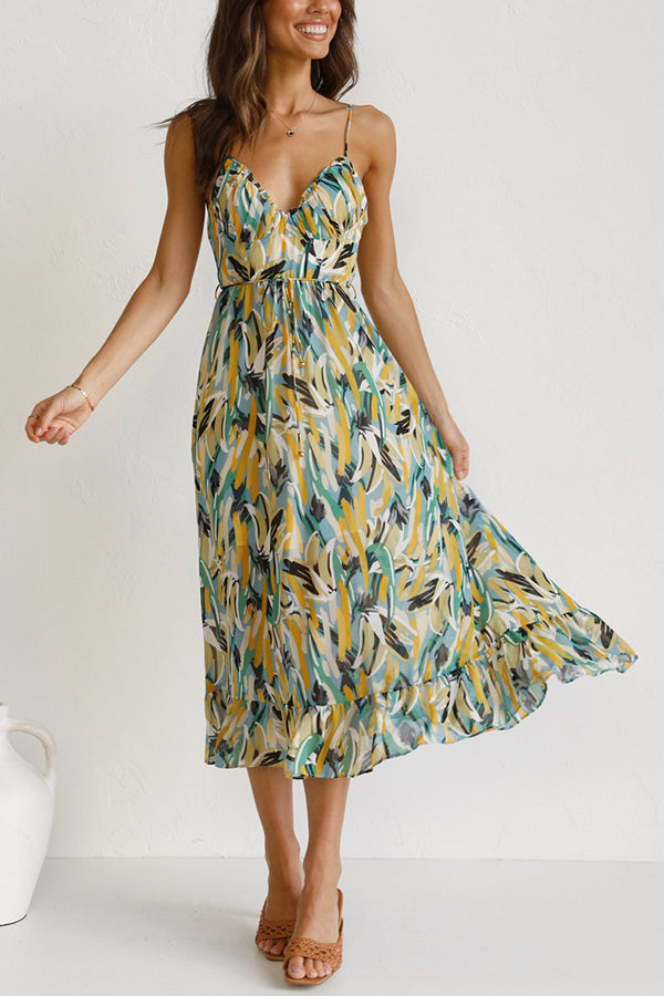 Elegant women's lightweight maxi summer dress (Mira model) with attractive waist cut detail