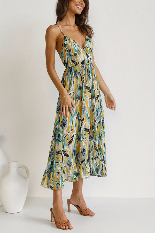 Women's flowy maxi summer dress, Mira design, featuring a stylish waist cut, perfect for vacation