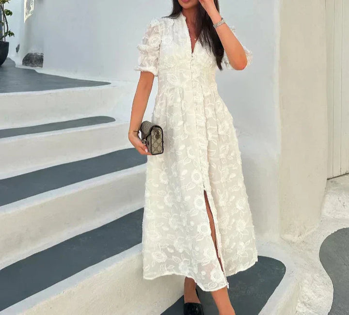 Sleeveless white A-line summer dress for women, ideal for beach trips, vacation, or casual elegant wear.