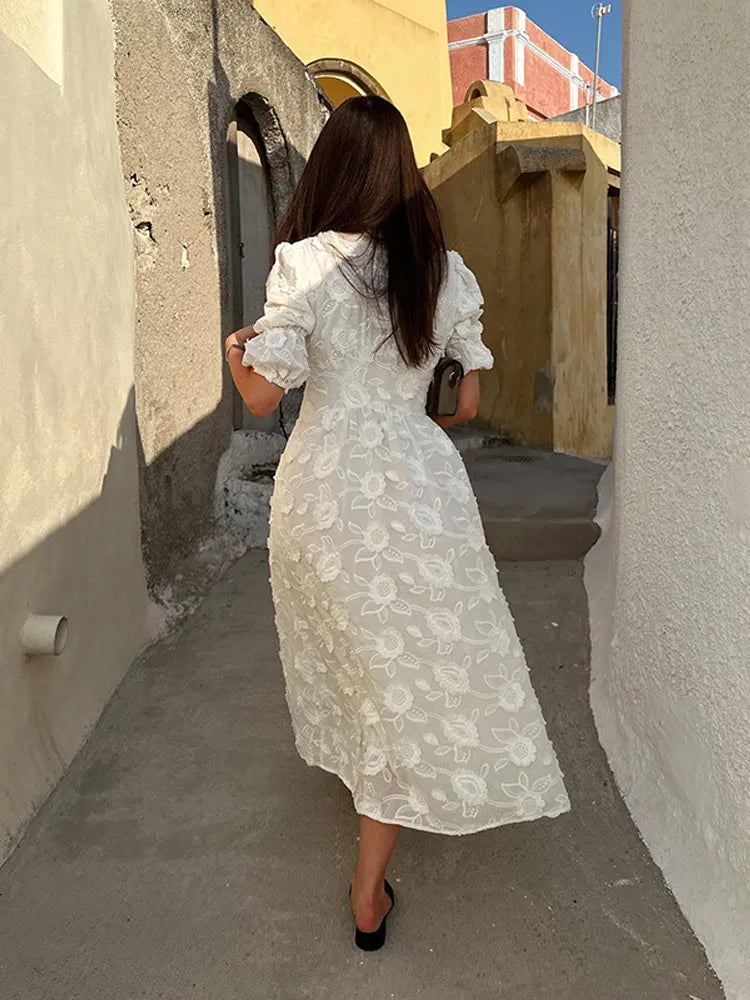 Lightweight & comfortable women's white A-line sundress, an elegant choice for summer and beach fashion.