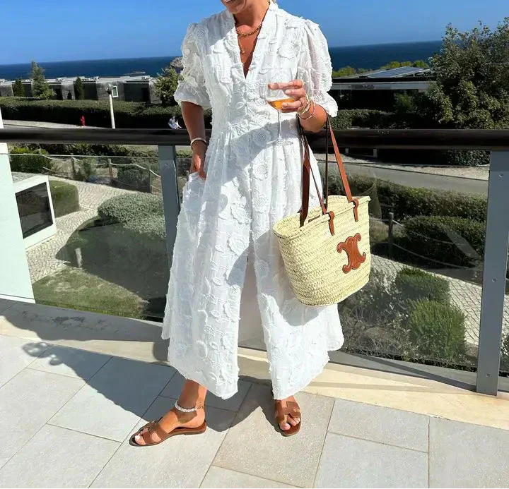 Light white A-line sundress for women, a versatile and fashionable choice for summer, beach, and casual wear.