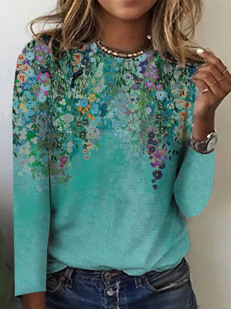 Elegant Women's Liliane floral print long sleeve t-shirt, perfect for casual everyday fashion. Comfortable & trendy.