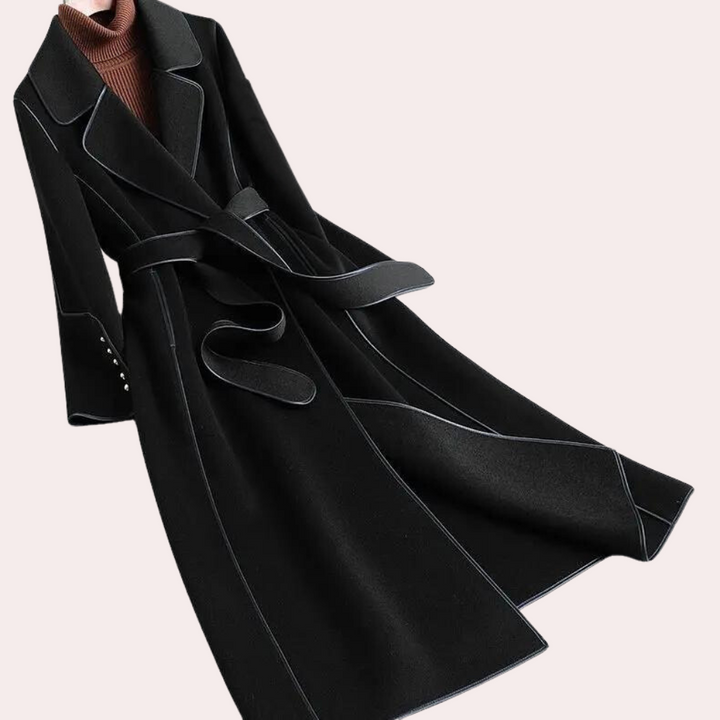 Elegant women's long coat, double-button front. Perfect for formal wear or stylish fall/winter outerwear.
