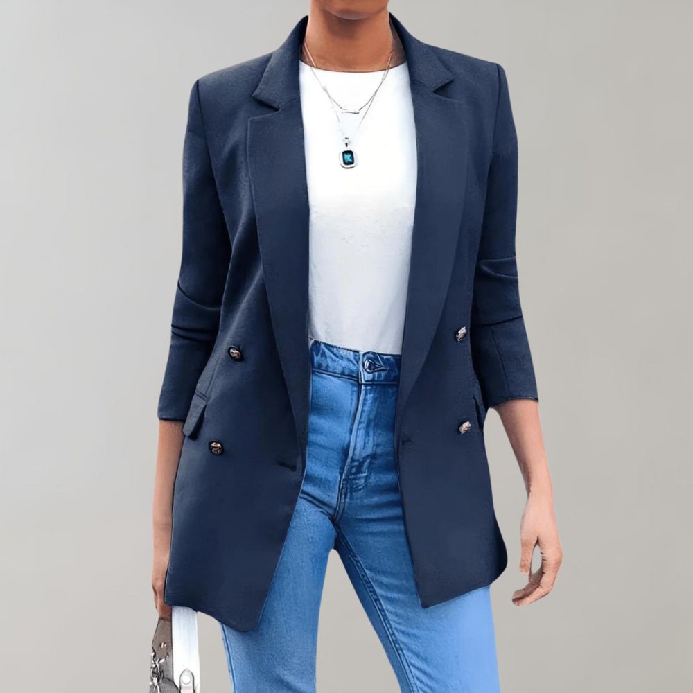 Elegant women's long jacket, Clara, a versatile & stylish outerwear piece for chic ladies fashion.