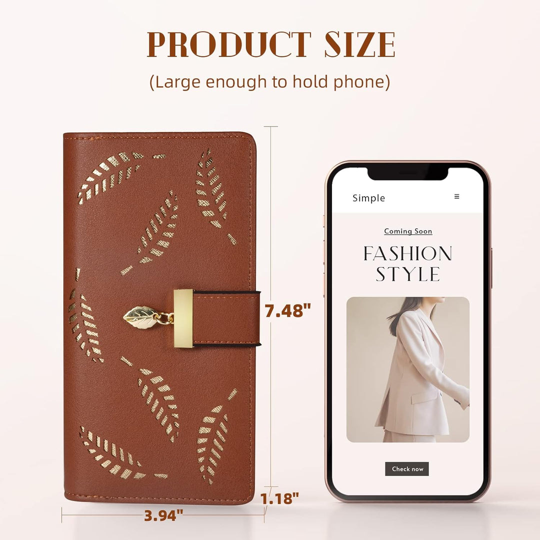 Women's accessory: long leaf leather wallet, ideal for daily use and stylish organization