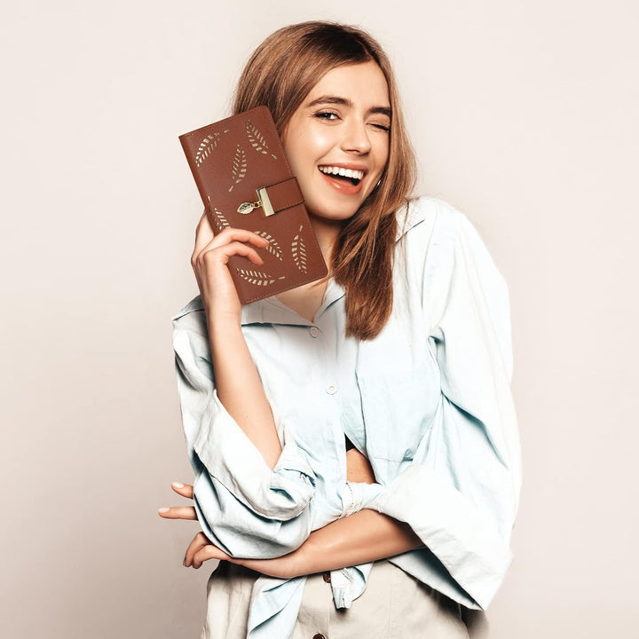 Leanne long leather women's wallet, a beautiful gift for her with leaf motif