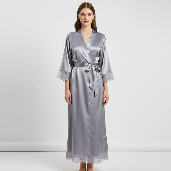 Elegant women's long lounge robe, soft and comfortable, a versatile all-season sleepwear garment.