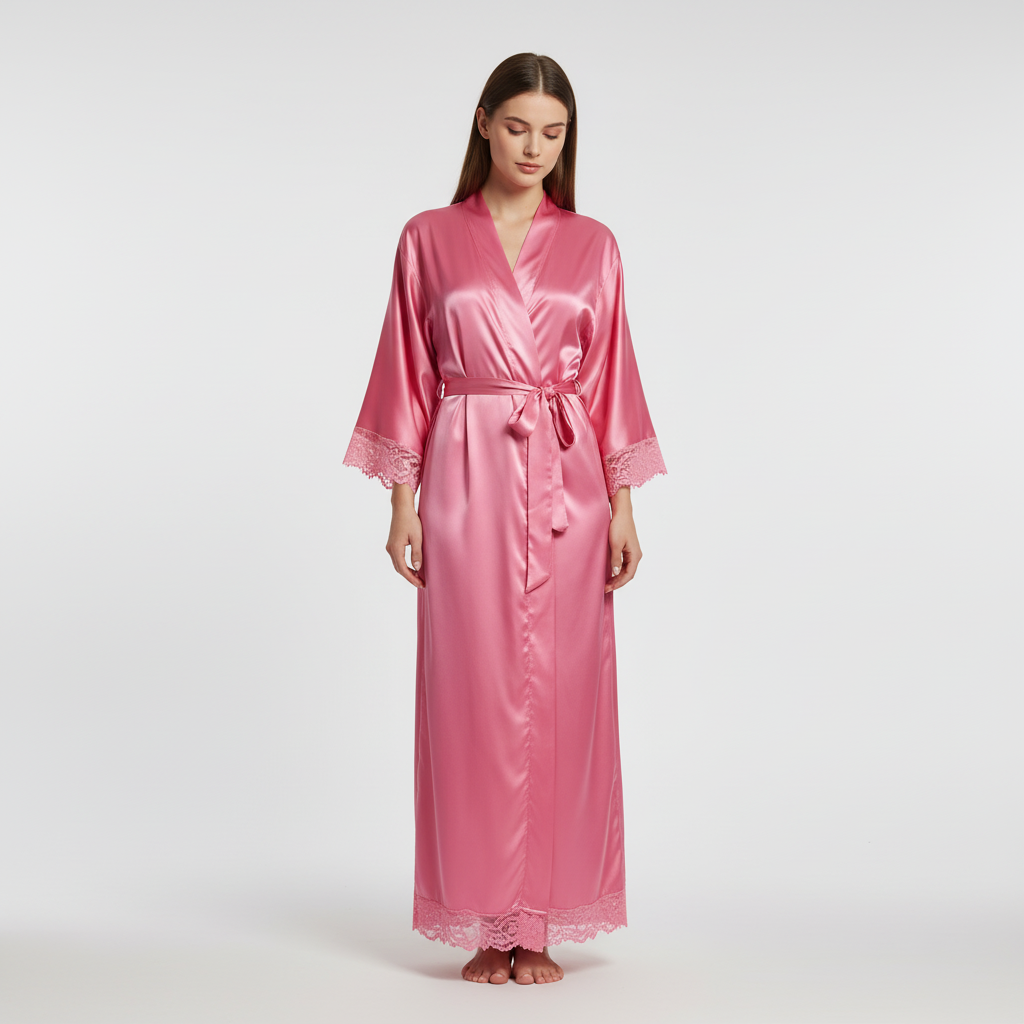 Soft long women's robe, 'Susanne', an elegant and comfortable all-season bathrobe for home wear.