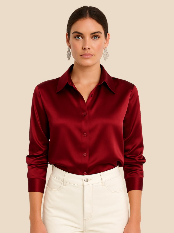 Elegant women's long sleeve button blouse, perfect for office & professional style.