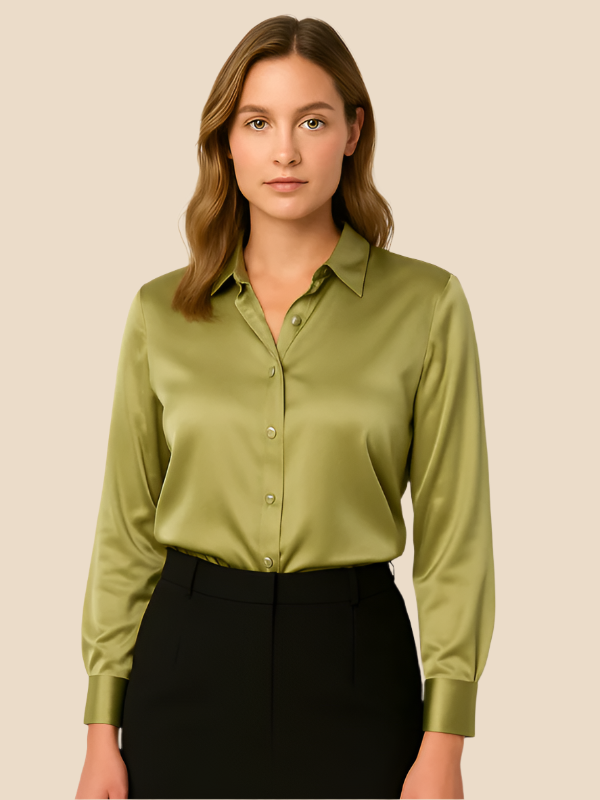 Chic long sleeve button-down blouse for women, perfect for a polished work look.