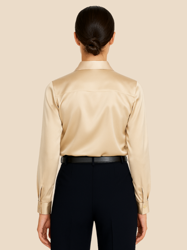 Elegant women's office blouse, featuring long sleeves & classic button closure.