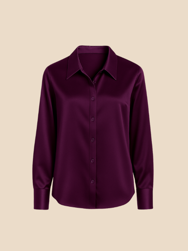 Professional women's button-up long sleeve blouse, chic for corporate wear.