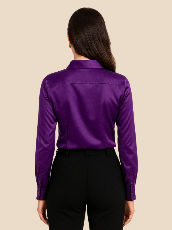 Sophisticated long sleeve button blouse for women, ideal for elegant work attire.