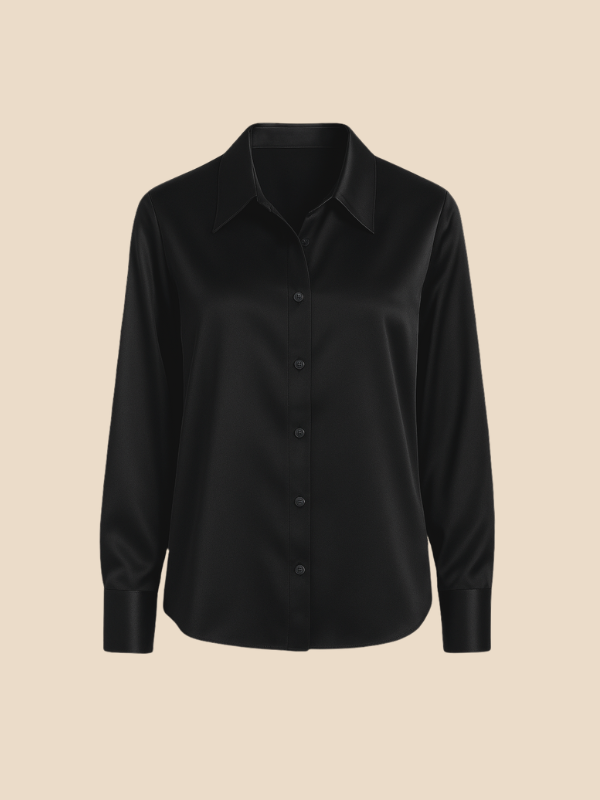 Stylish women's office wear, long sleeve button-up blouse, comfortable and chic.