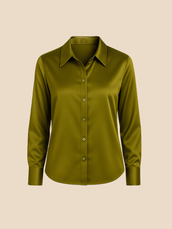 Chic women's professional long sleeve blouse, button-front, a sophisticated choice.