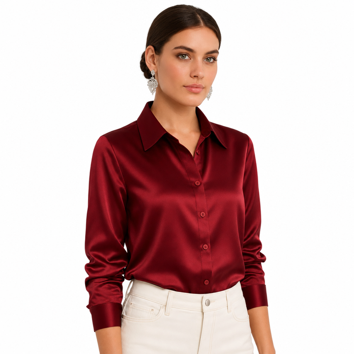Professional women's classic long sleeve blouse for elegant office attire.