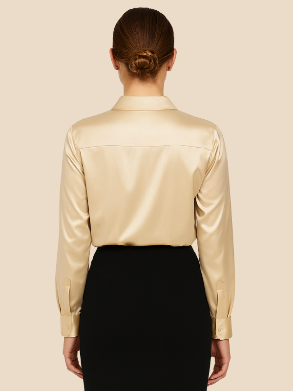 Professional women's long sleeve button-up blouse, versatile and stylish.
