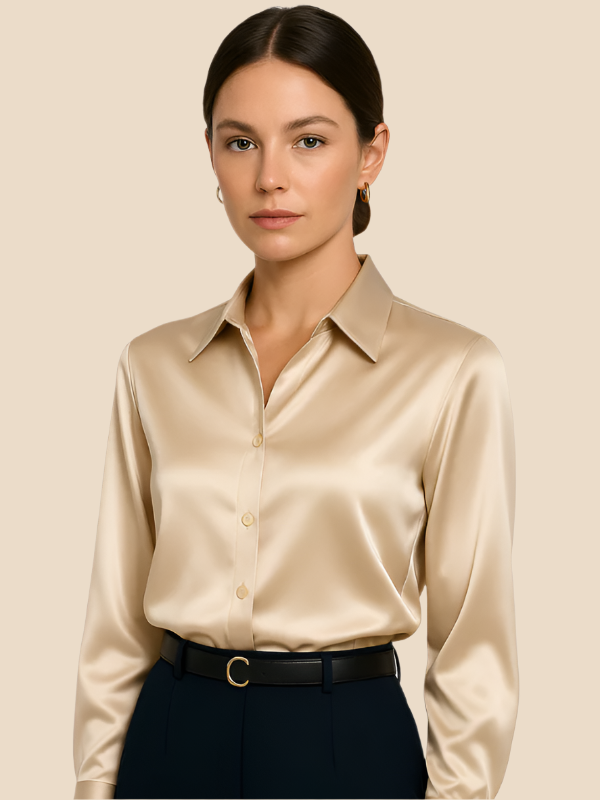 Women's versatile long sleeve button blouse, perfect for professional and casual chic.