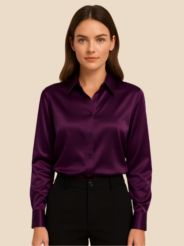 Elegant women's long sleeve button-down blouse, a sophisticated choice for office.