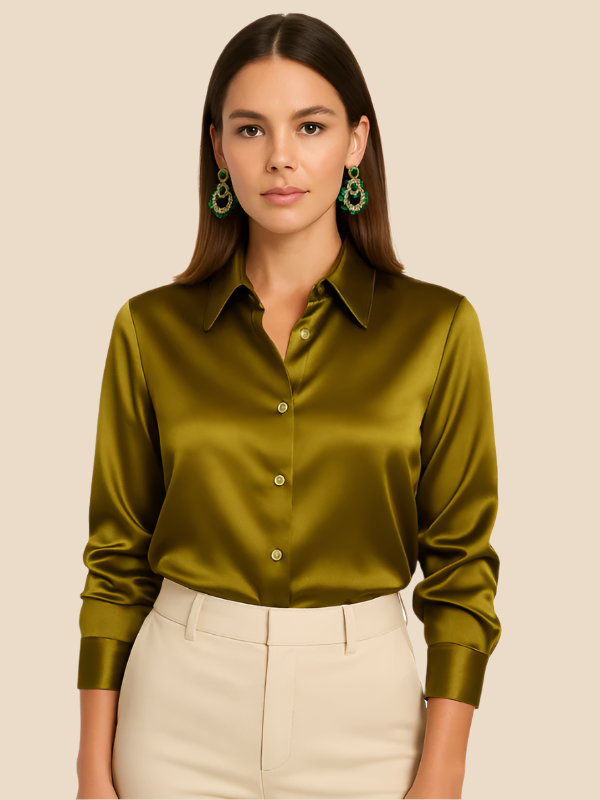 Women's classic elegant long sleeve button blouse, ideal for versatile styling.