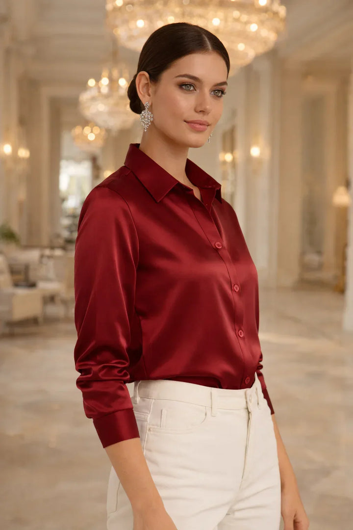 Women's elegant long sleeve button blouse, suitable for office & business.