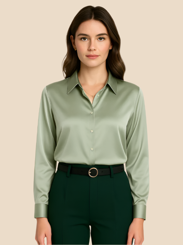 Women's professional long sleeve button blouse, elegant and stylish for office.