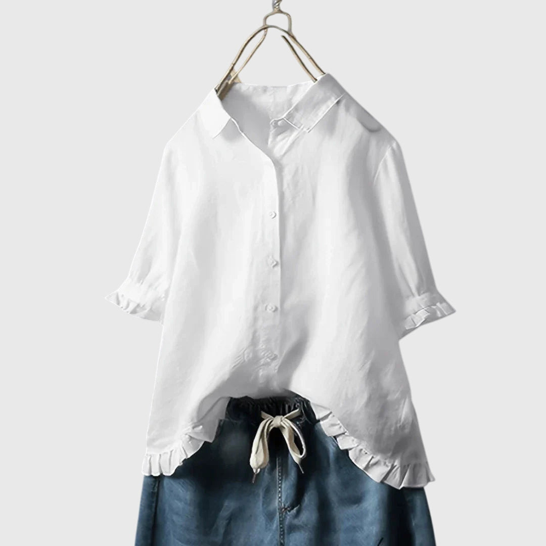 Elegant women's long sleeve shirt, versatile for chic everyday wear or professional office attire. Comfortable & stylish.