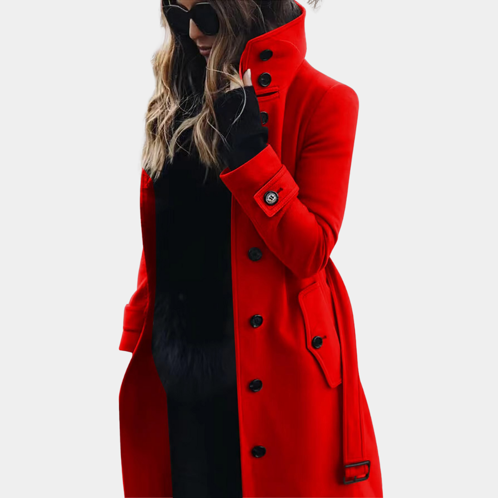 Chic black long trench coat for women, ideal elegant outerwear for fall and winter fashion.