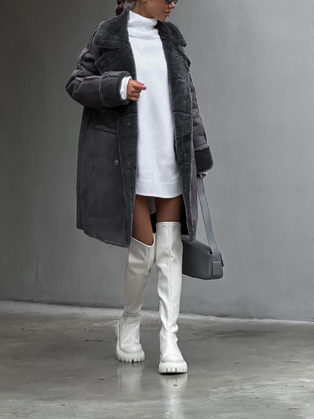 Women's long elegant winter coat with polar fleece for superior warmth & style. Chic outerwear jacket.