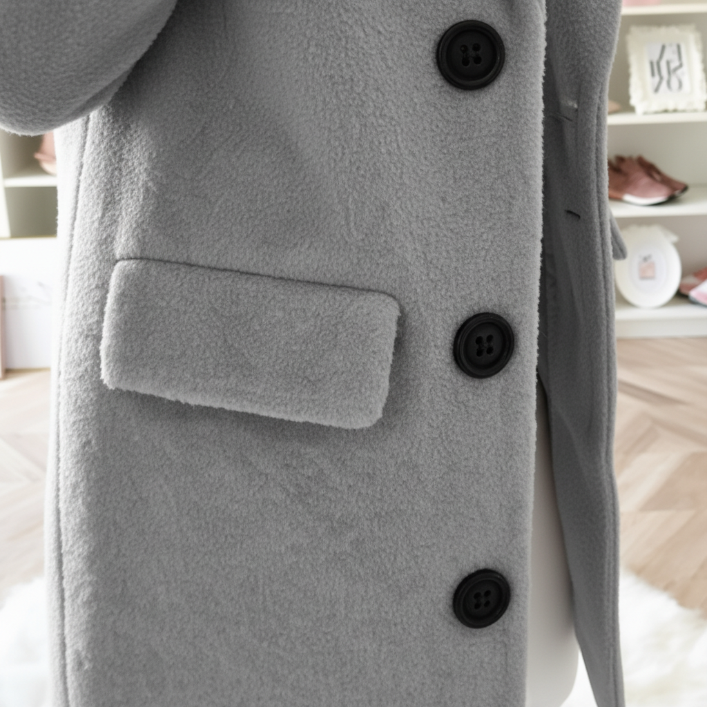 Warm women's long winter coat, button-front design, perfect for autumn fashion