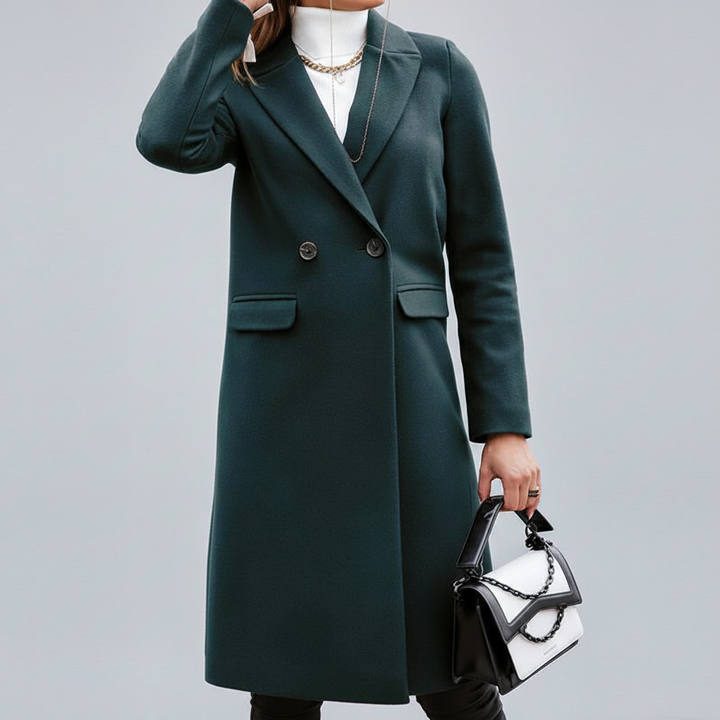 Winter-ready women's long wool blend coat featuring a chic button closure, providing warmth and style
