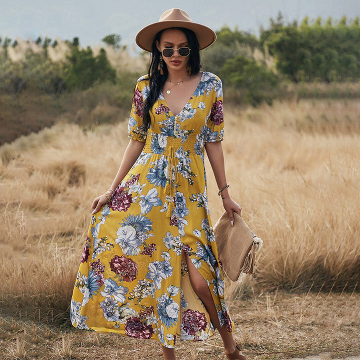 Women's Ismay summer dress, midi length, featuring a comfortable loose-fit linen blend design