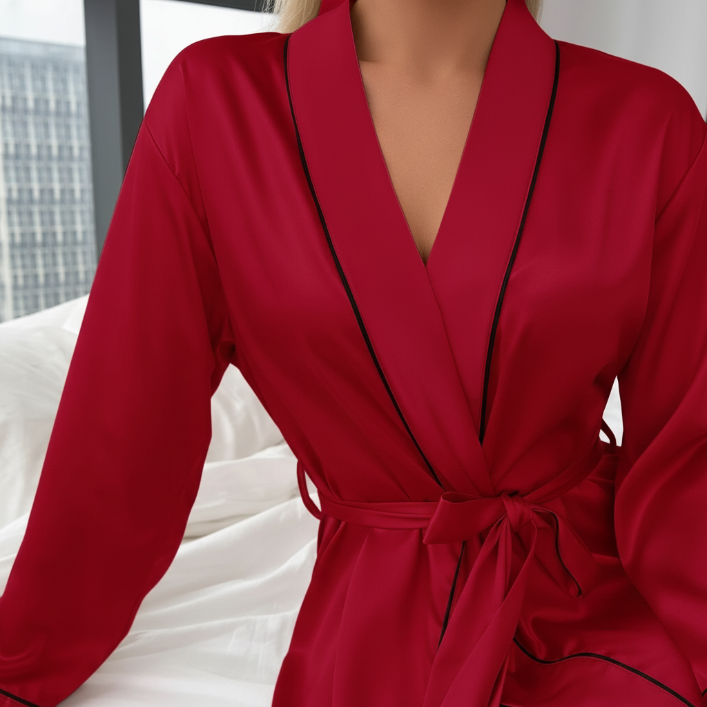 Long sleeve women's robe, elegant and comfortable, perfect lounge wear with adjustable tie waist