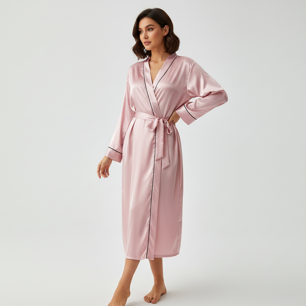 Women's elegant lounge robe, adjustable waist, soft fabric, ideal for cozy sleepwear and relaxation