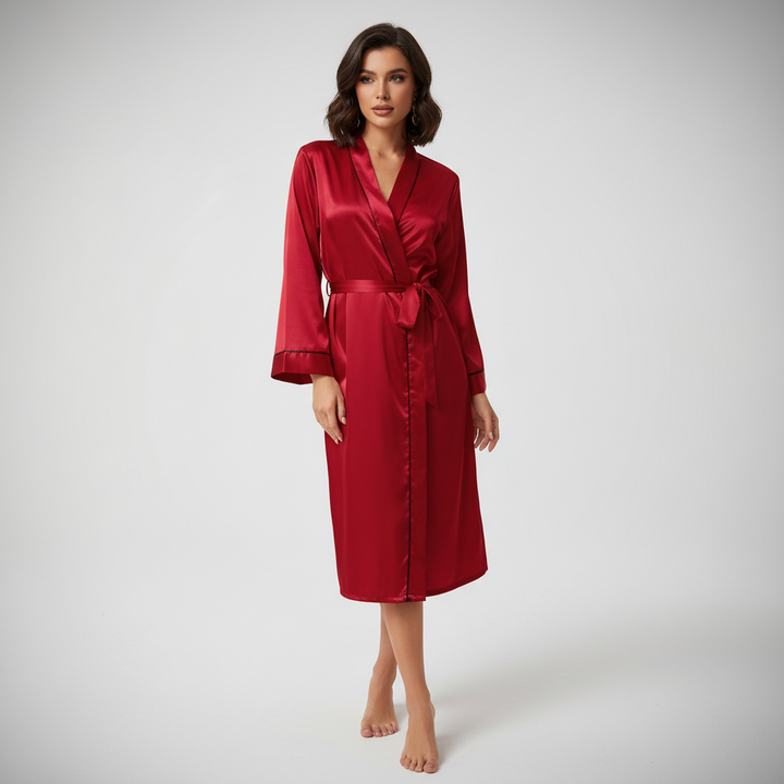 Comfortable women's long sleeve robe, Sofia loungewear, elegant design with practical adjustable waist