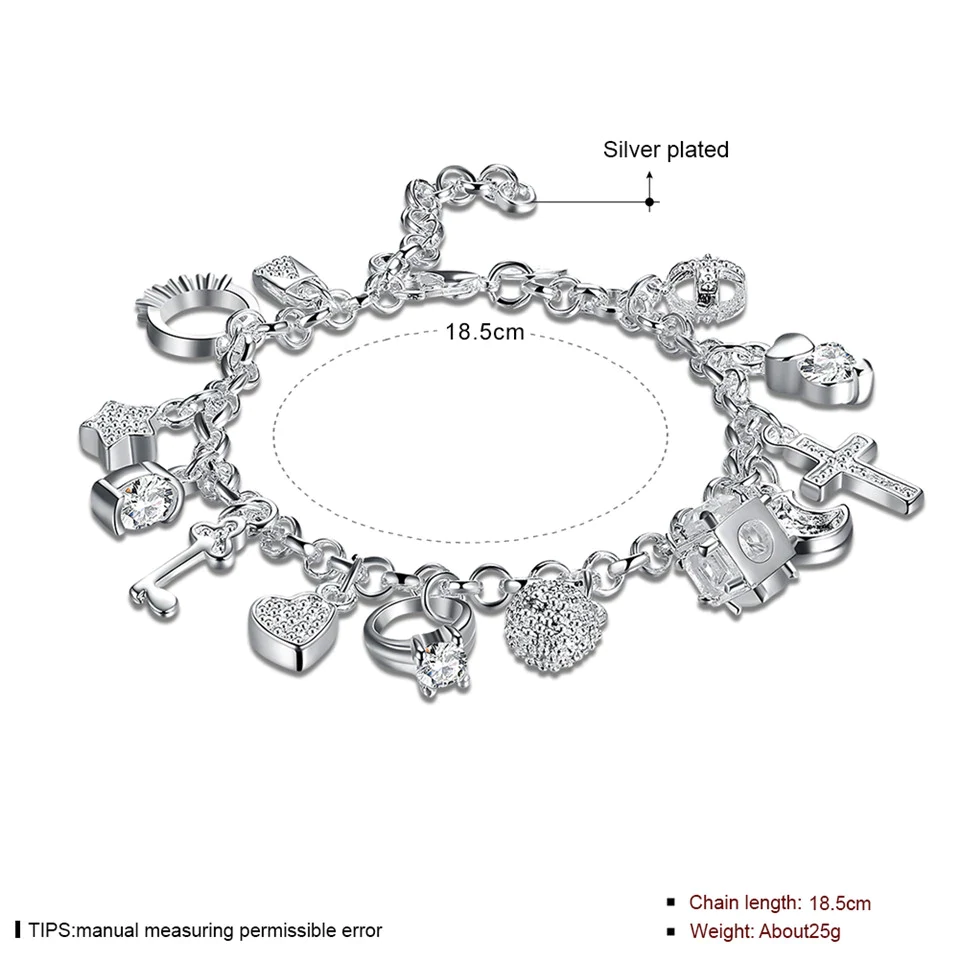 Women's elegant lucky charm bracelet. Silver-tone, durable stainless steel. A beautiful lucky jewelry piece.