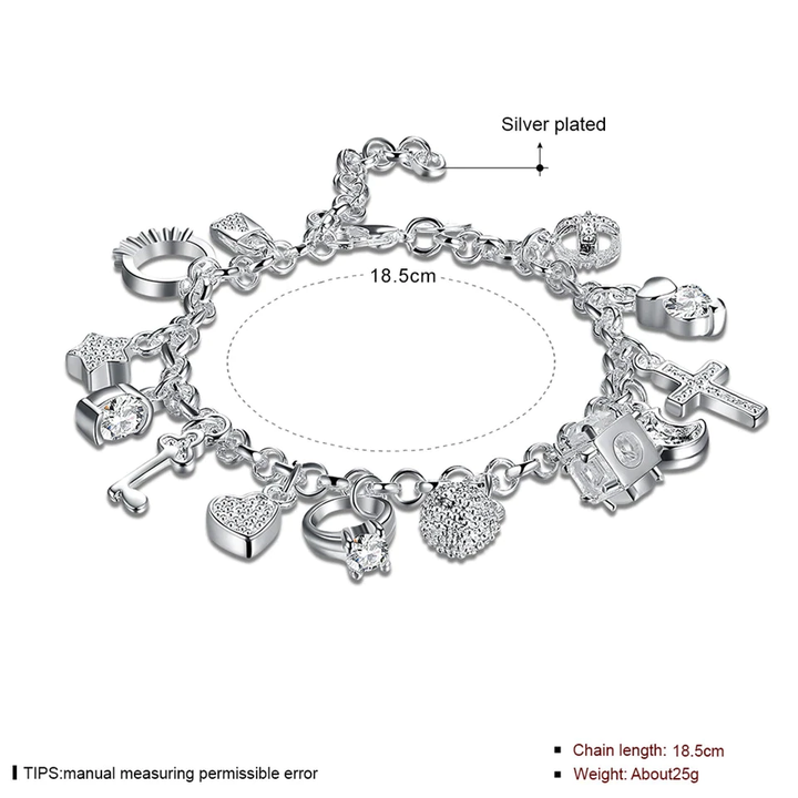 Women's elegant lucky charm bracelet. Silver-tone, durable stainless steel. A beautiful lucky jewelry piece.