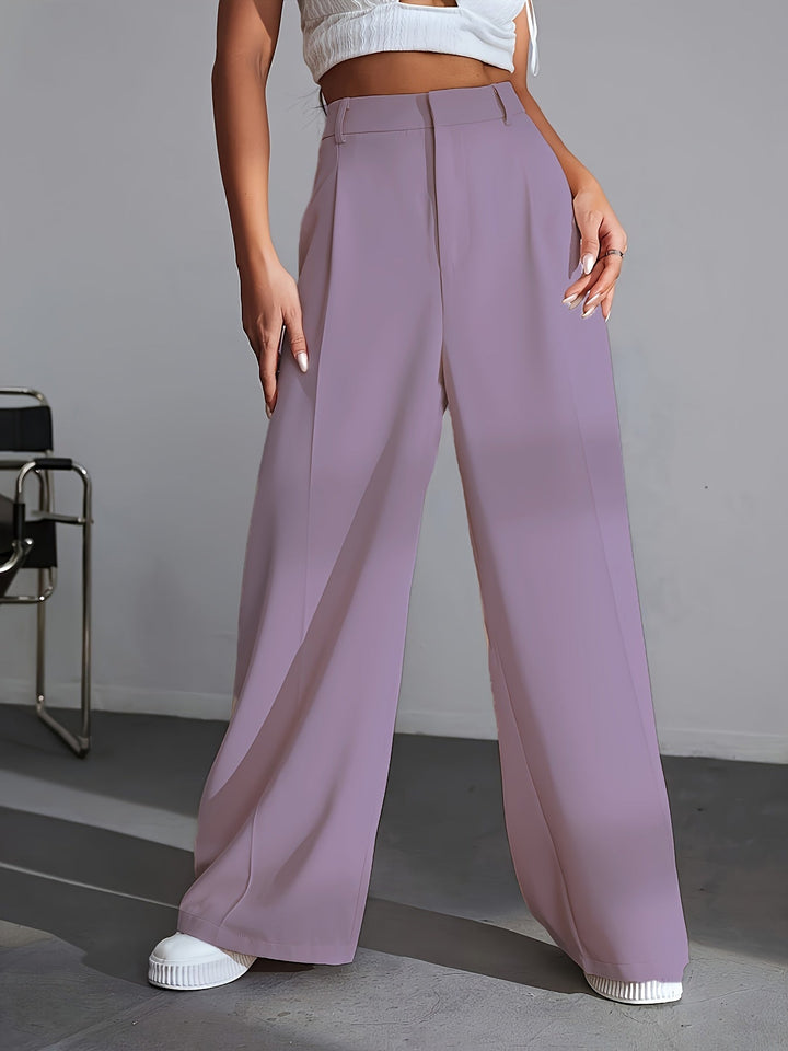 Effortless style with these women's luxury wide leg trousers. Solid color, relaxed fit for comfort & chic apparel.