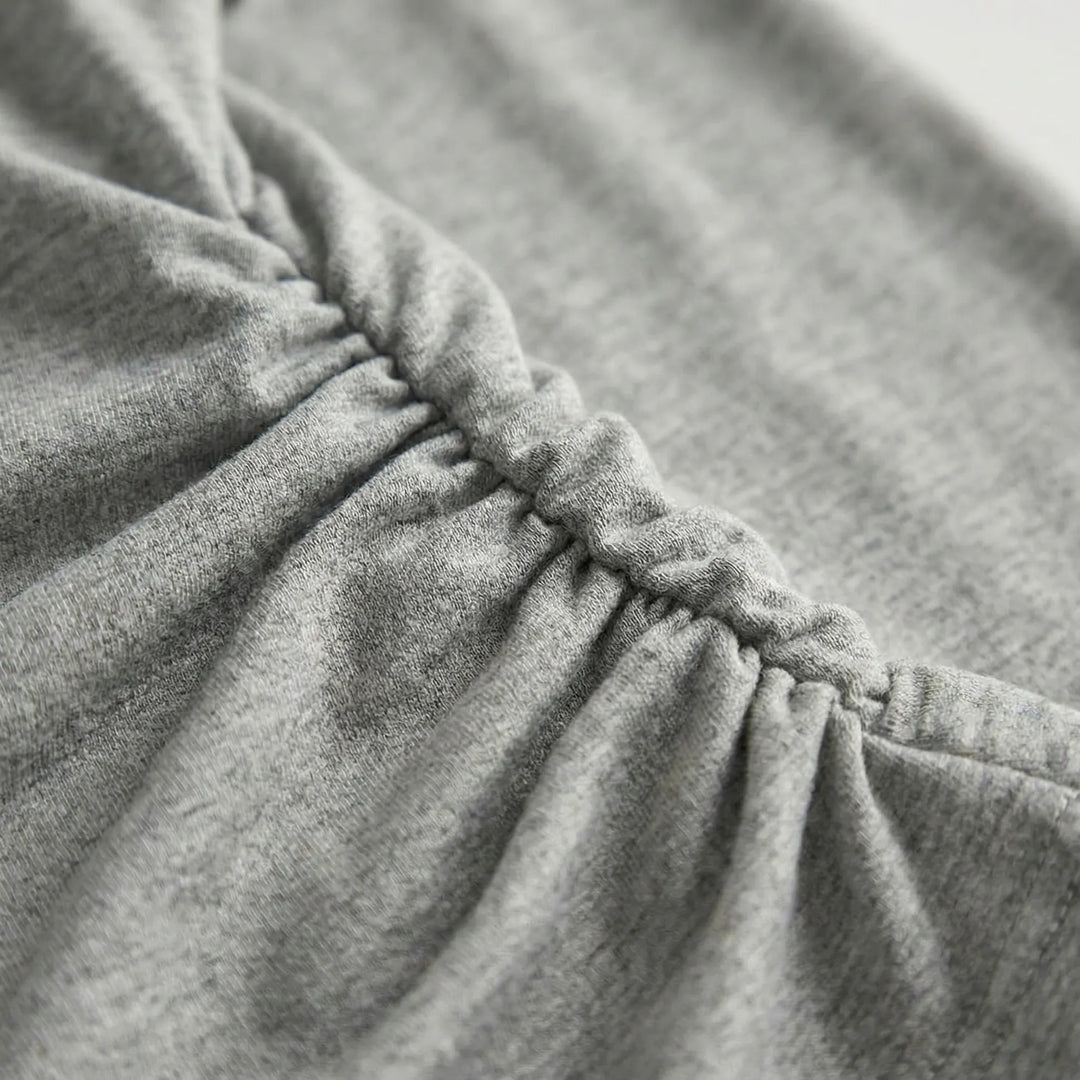Comfortable women's long sleeve ruched top, Madison style, great for layering and everyday wear.