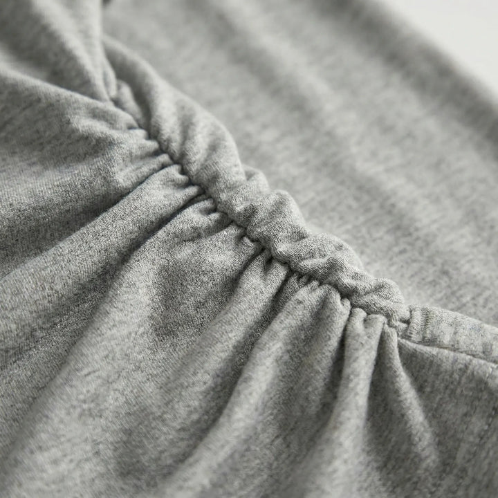 Comfortable women's long sleeve ruched top, Madison style, great for layering and everyday wear.