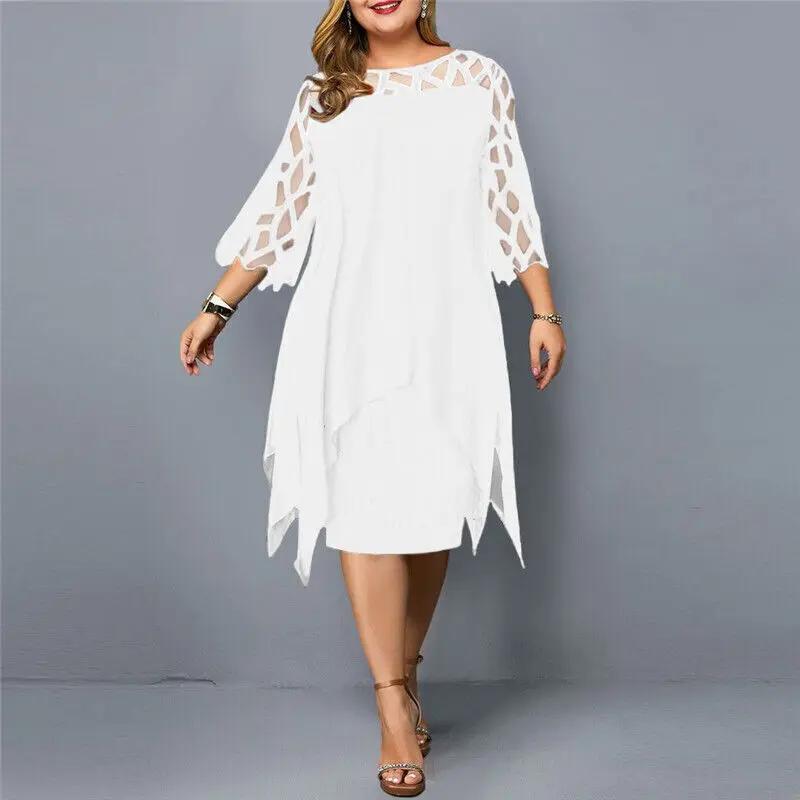 Classic women's round neck midi dress with sophisticated lace sleeves, ideal for formal evening events.
