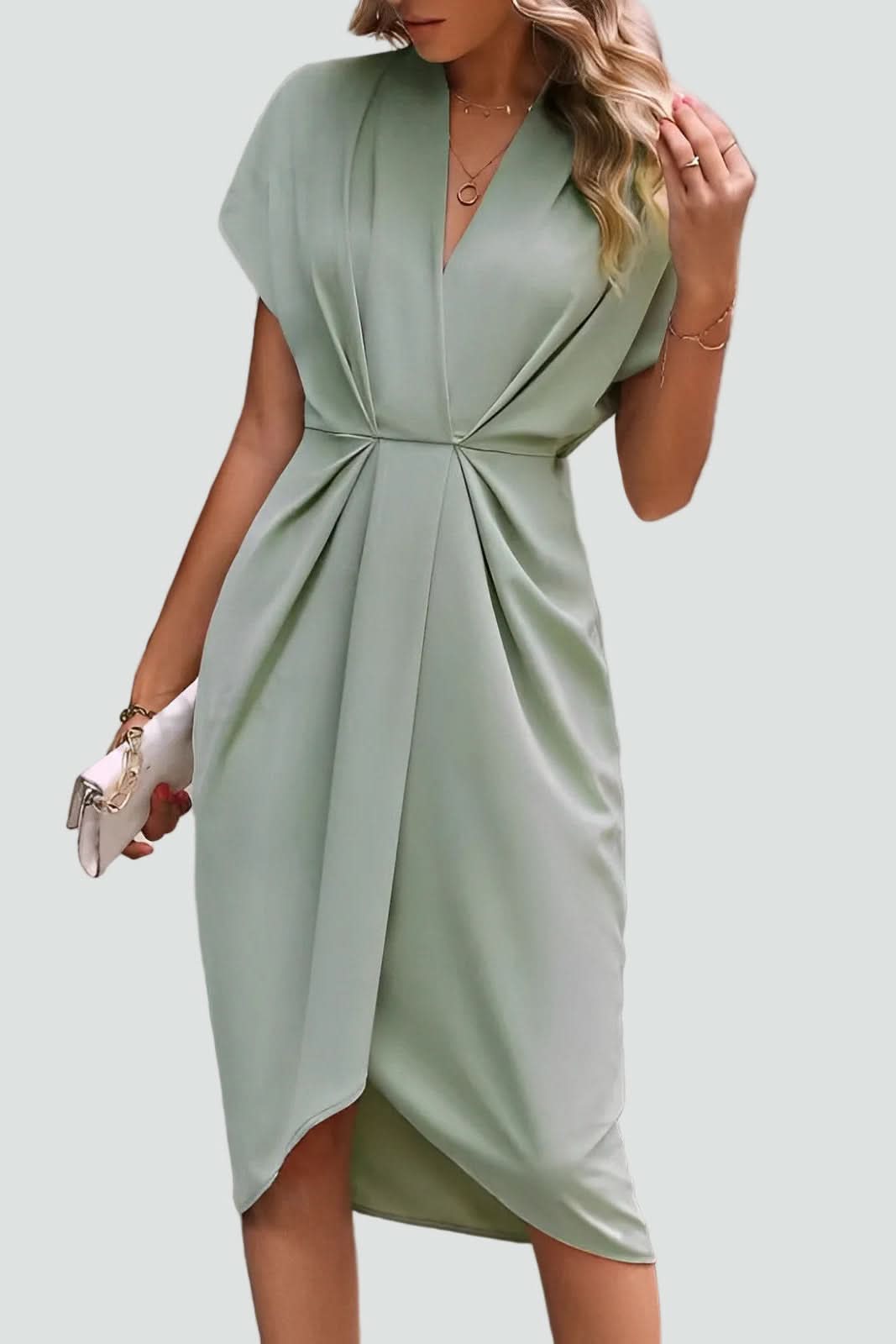 Stylish spring/summer women's midi wrap dress, offering an elegant & feminine V-neck look.
