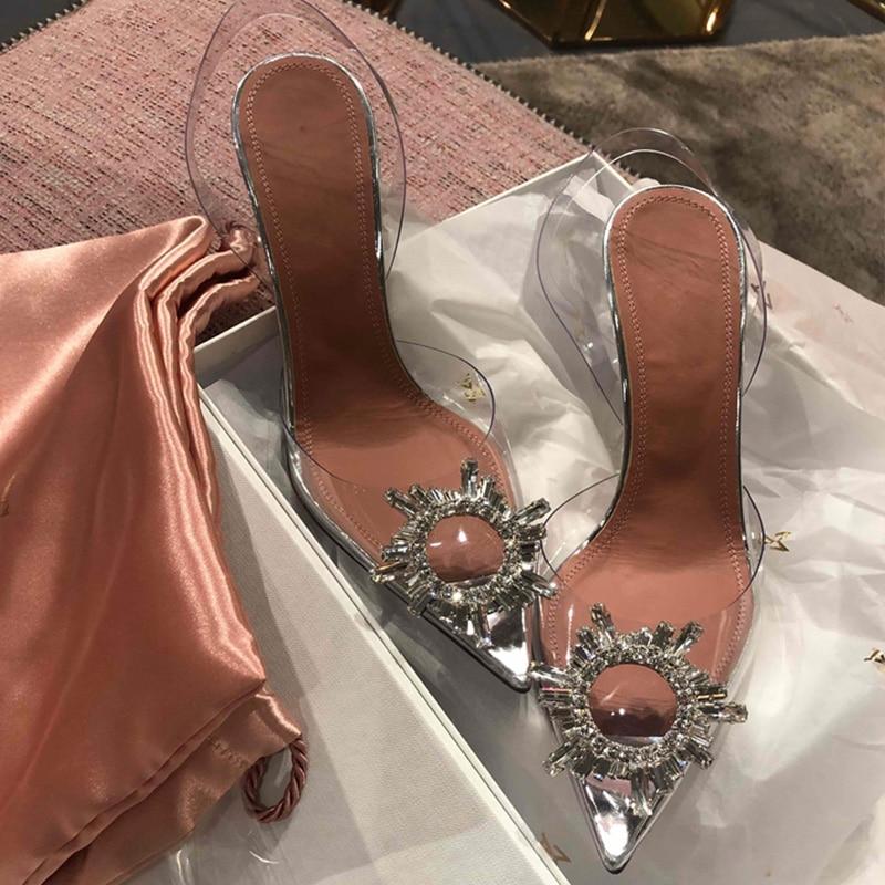 Dazzling Women's Monica transparent high heels, comfortable pumps with sparkling crystal details for elegance.