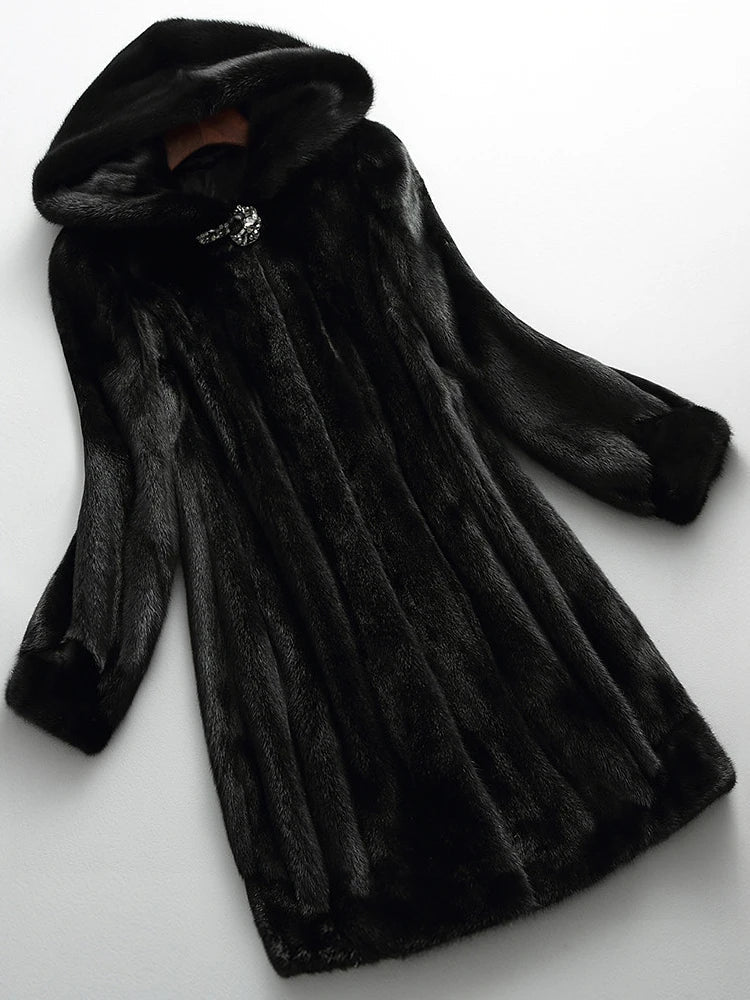 Elegant women's Napoli long winter coat. Plush, warm outerwear perfect for sophisticated cold weather fashion.