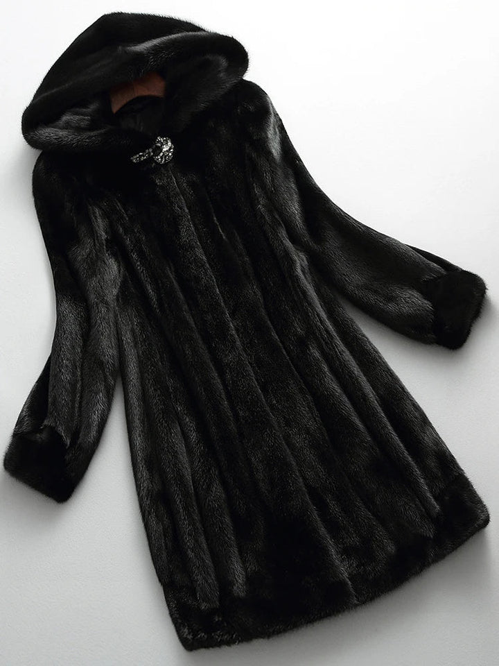 Elegant women's Napoli long winter coat. Plush, warm outerwear perfect for sophisticated cold weather fashion.