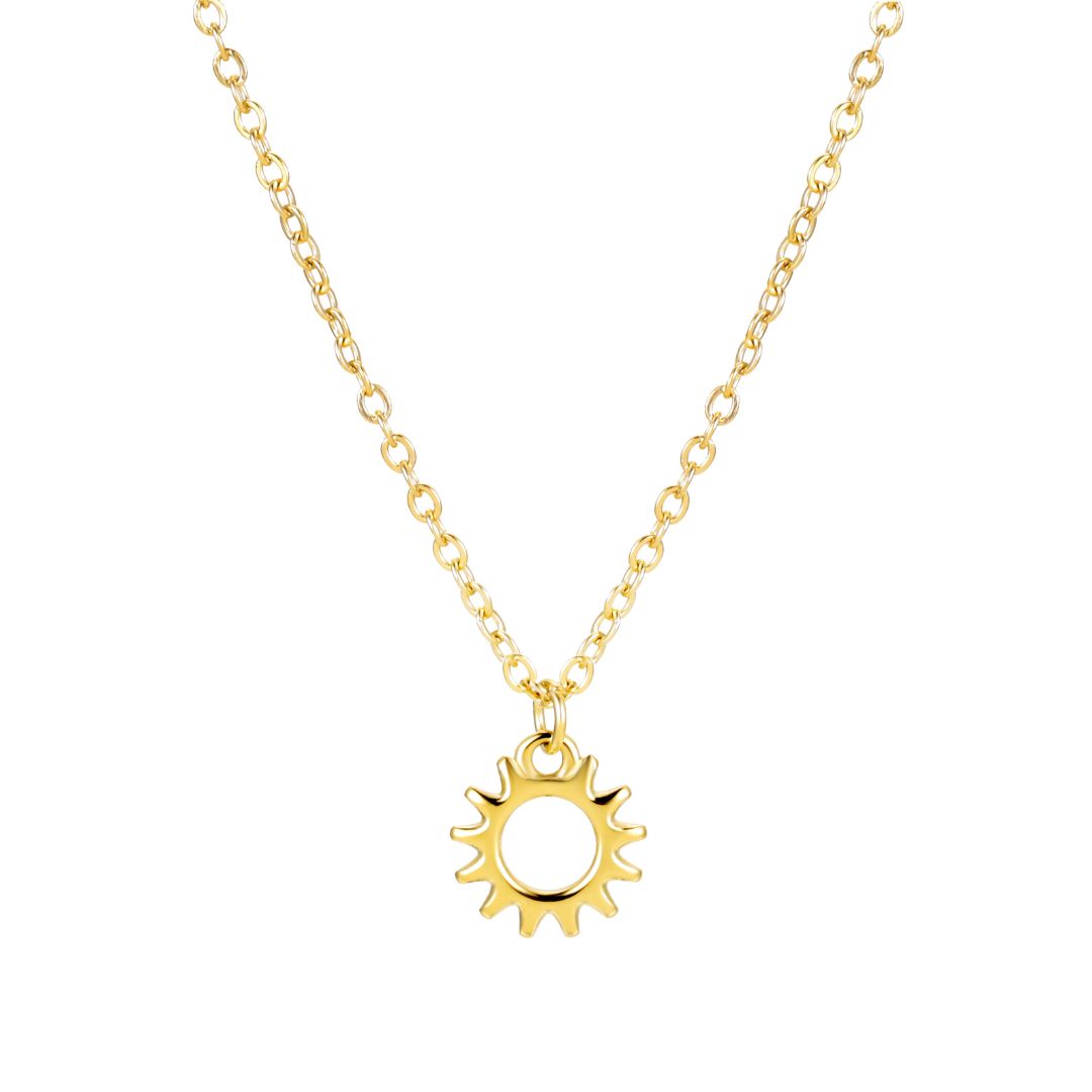Gleaming women's radiant sun design pendant necklace, a beautiful and elegant celestial jewelry accessory.