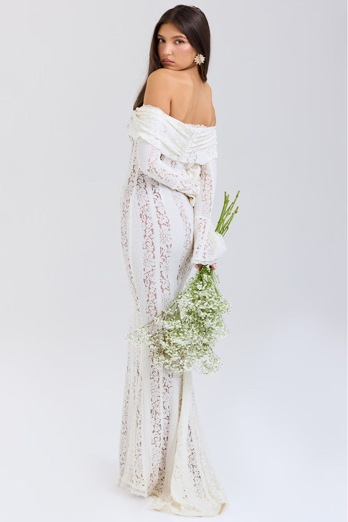 romance dreamer white lace off-the-shoulder maxi dress Women's Romantic Off-Shoulder – Damivas Dress Length_Long and fitted wedding dresses Yo Mama's Dressing & Size:7 M US