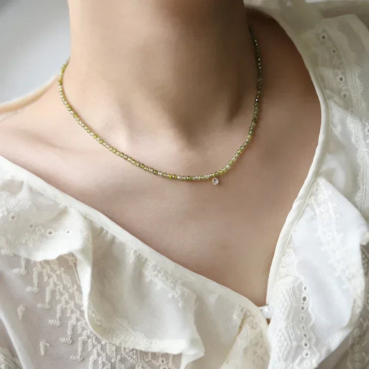 Elegant women's olive green zirconia necklace, gold-plated sterling silver. Perfect fashion gift for her.