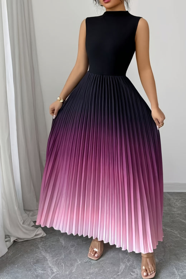 Elegant women's ombre halter neck maxi dress with a stylish keyhole detail, perfect for summer parties.