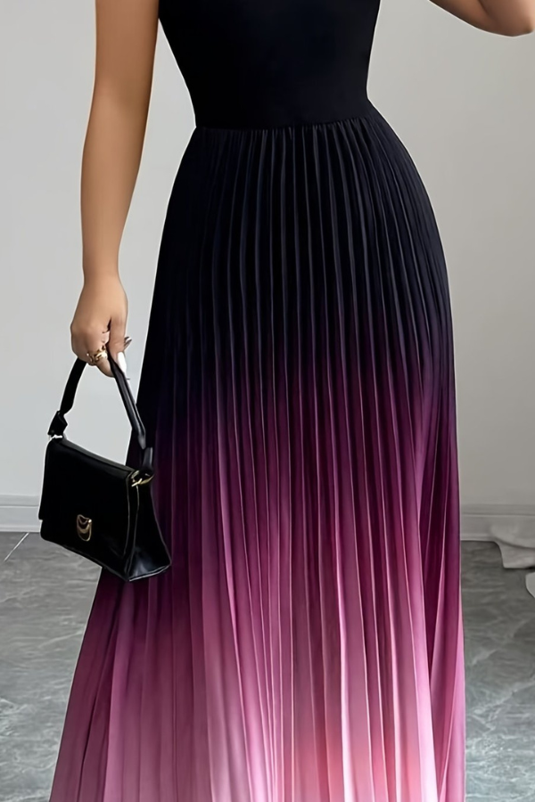 Chic ombre halter neck maxi dress for women, featuring a keyhole front and flowing fit and flare silhouette.
